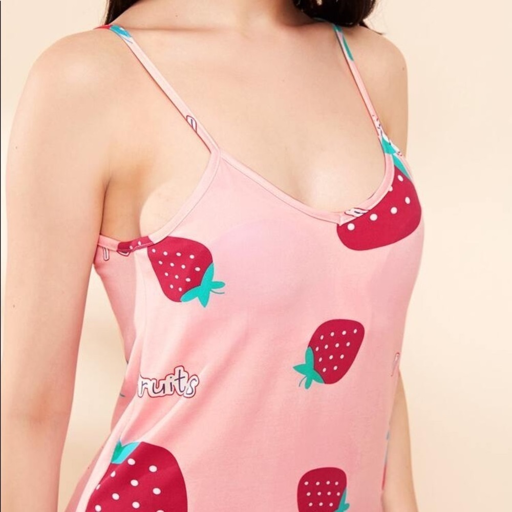 New Pink Strawberry Ruffle Cami Nightgown​ - Picture 5 of 6